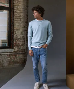 New Rodier Pull homme col rond en cachemire 2 fils bleu ciel