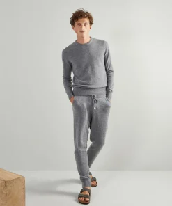 Clearance Rodier Pull homme col rond en cachemire 2 fils gris moyen