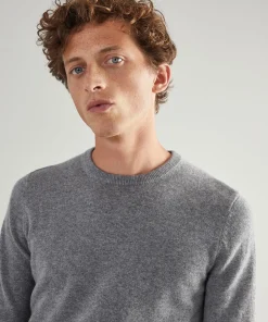 Clearance Rodier Pull homme col rond en cachemire 2 fils gris moyen