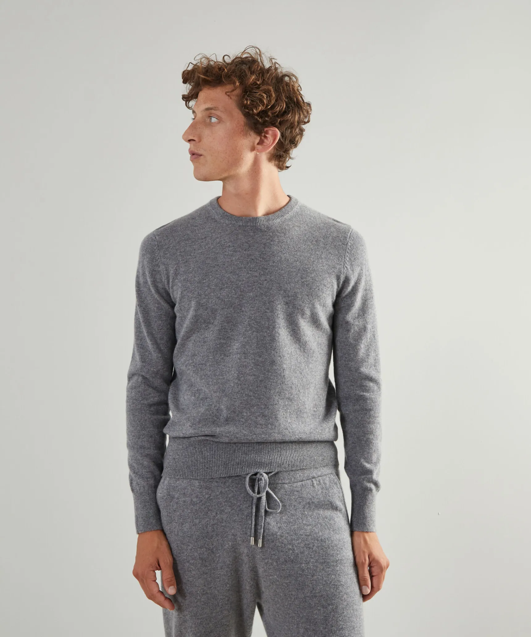 Clearance Rodier Pull homme col rond en cachemire 2 fils gris moyen