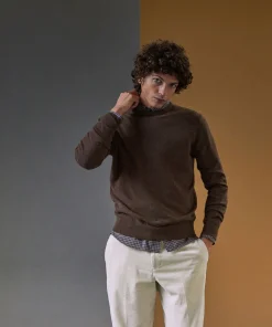 Outlet Rodier Pull homme col rond en cachemire 2 fils marron foncé