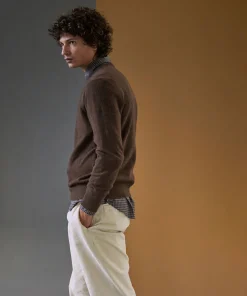 Outlet Rodier Pull homme col rond en cachemire 2 fils marron foncé