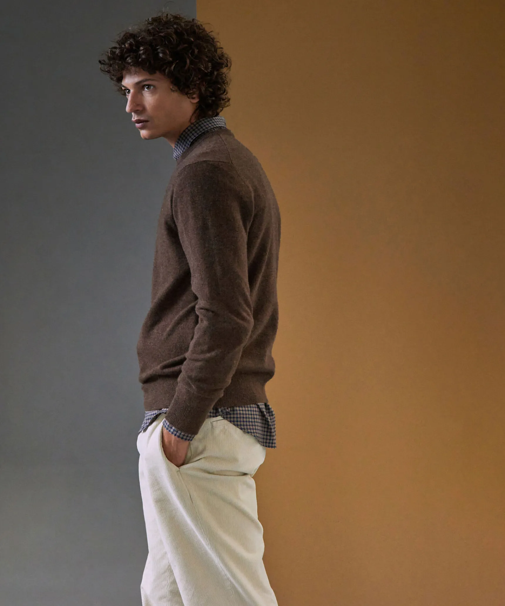 Outlet Rodier Pull homme col rond en cachemire 2 fils marron foncé