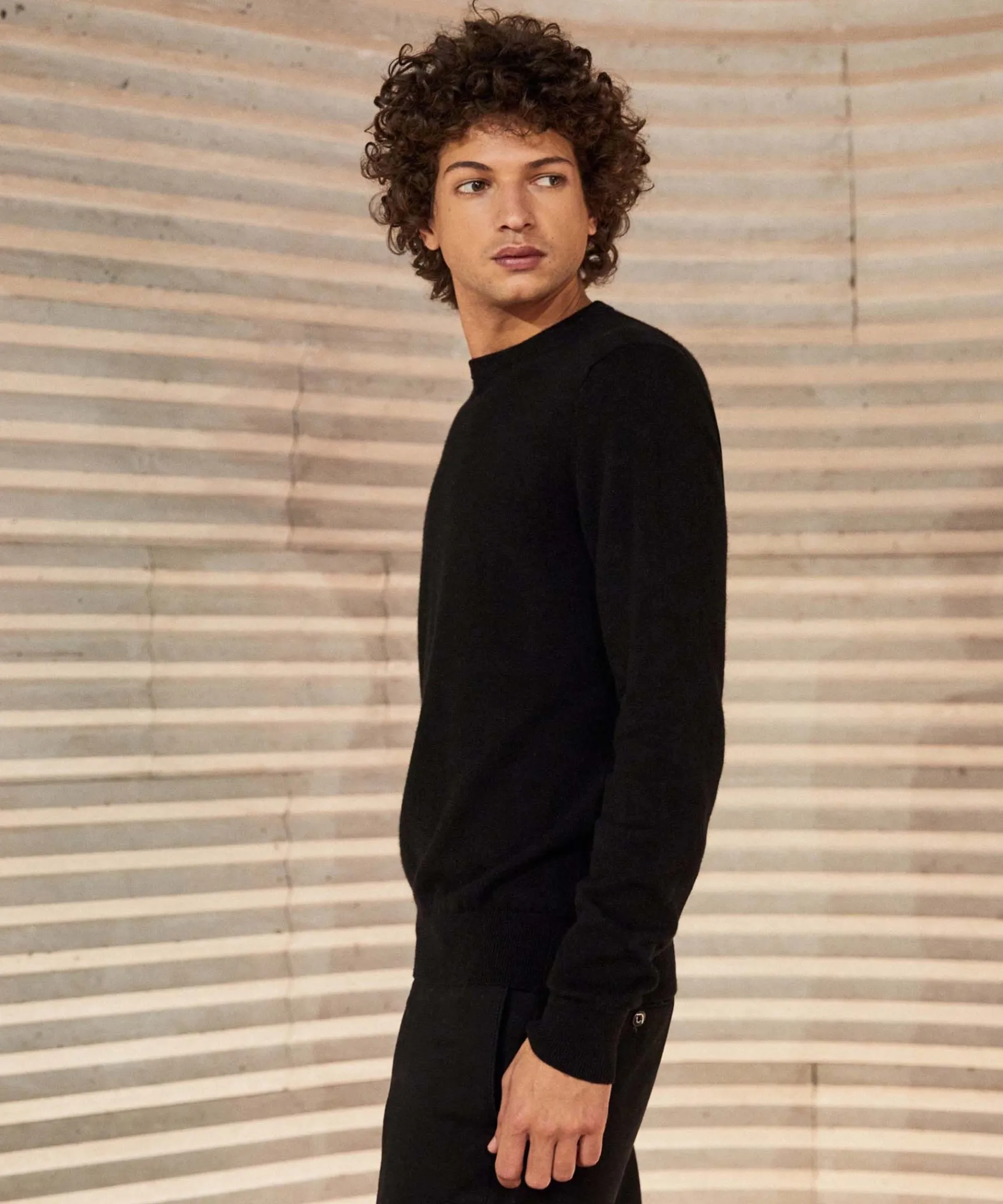 Rodier Pull homme col rond en cachemire 2 fils noir intense