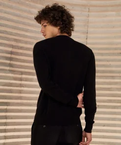 Rodier Pull homme col rond en cachemire 2 fils noir intense