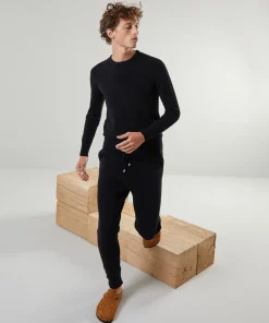 Rodier Pull homme col rond en cachemire 2 fils noir