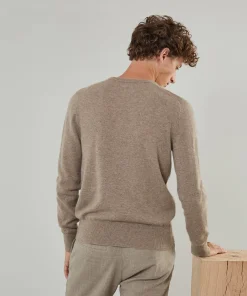Online Rodier Pull homme col rond en cachemire 2 fils taupe