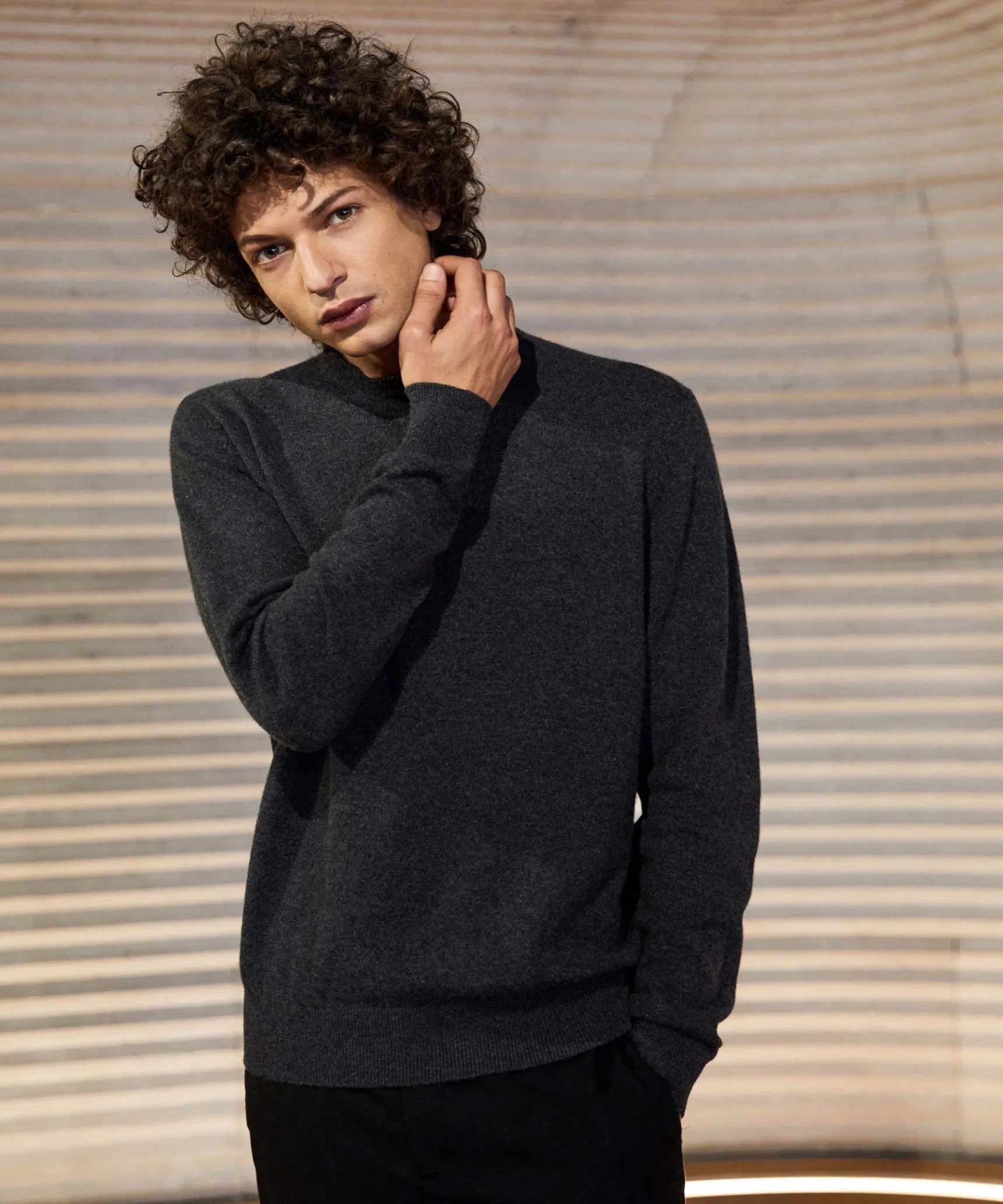 Outlet Rodier Pull homme col rond en cachemire 2 fils anthracite
