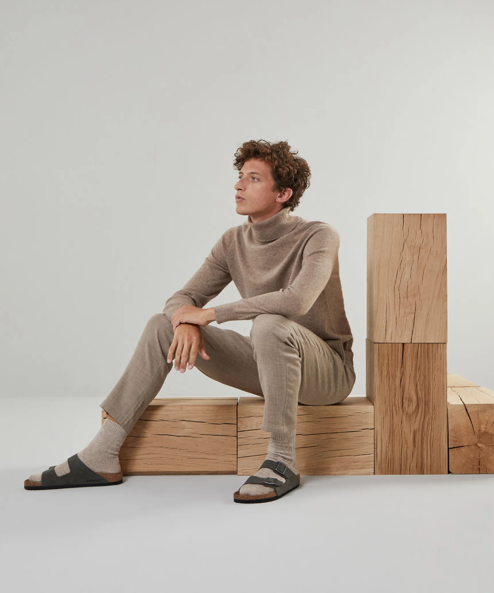 Sale Rodier Pull homme col roulé en cachemire 2 fils taupe