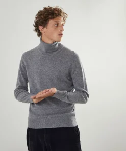 Best Rodier Pull homme col roulé en cachemire 2 fils gris moyen