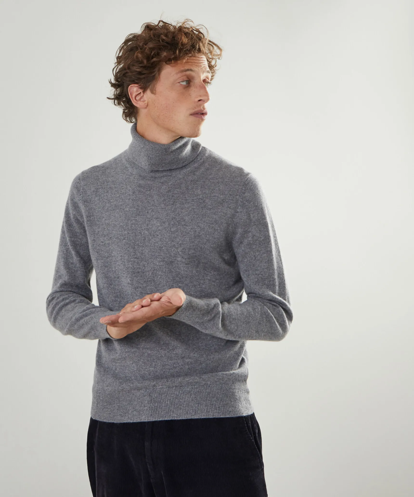 Best Rodier Pull homme col roulé en cachemire 2 fils gris moyen