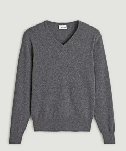 Hot Rodier Pull homme col V cachemire gris moyen