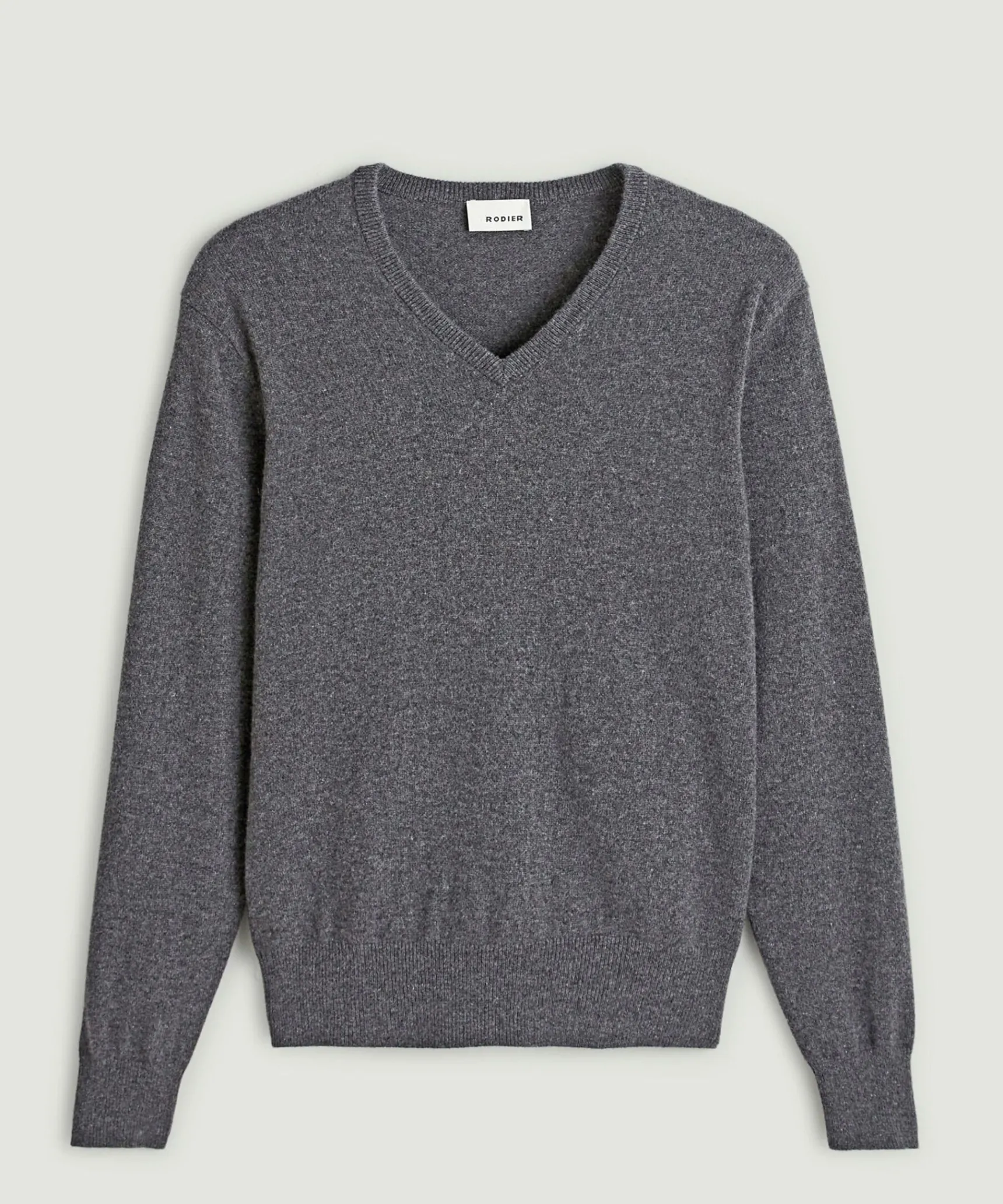 Hot Rodier Pull homme col V cachemire gris moyen