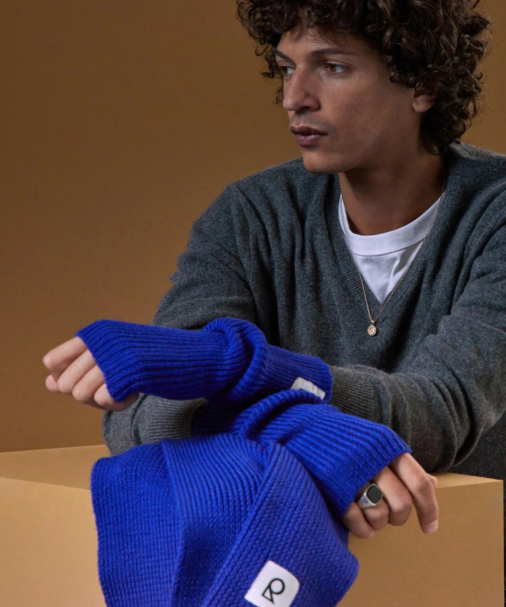 Hot Rodier Pull homme col V cachemire gris moyen