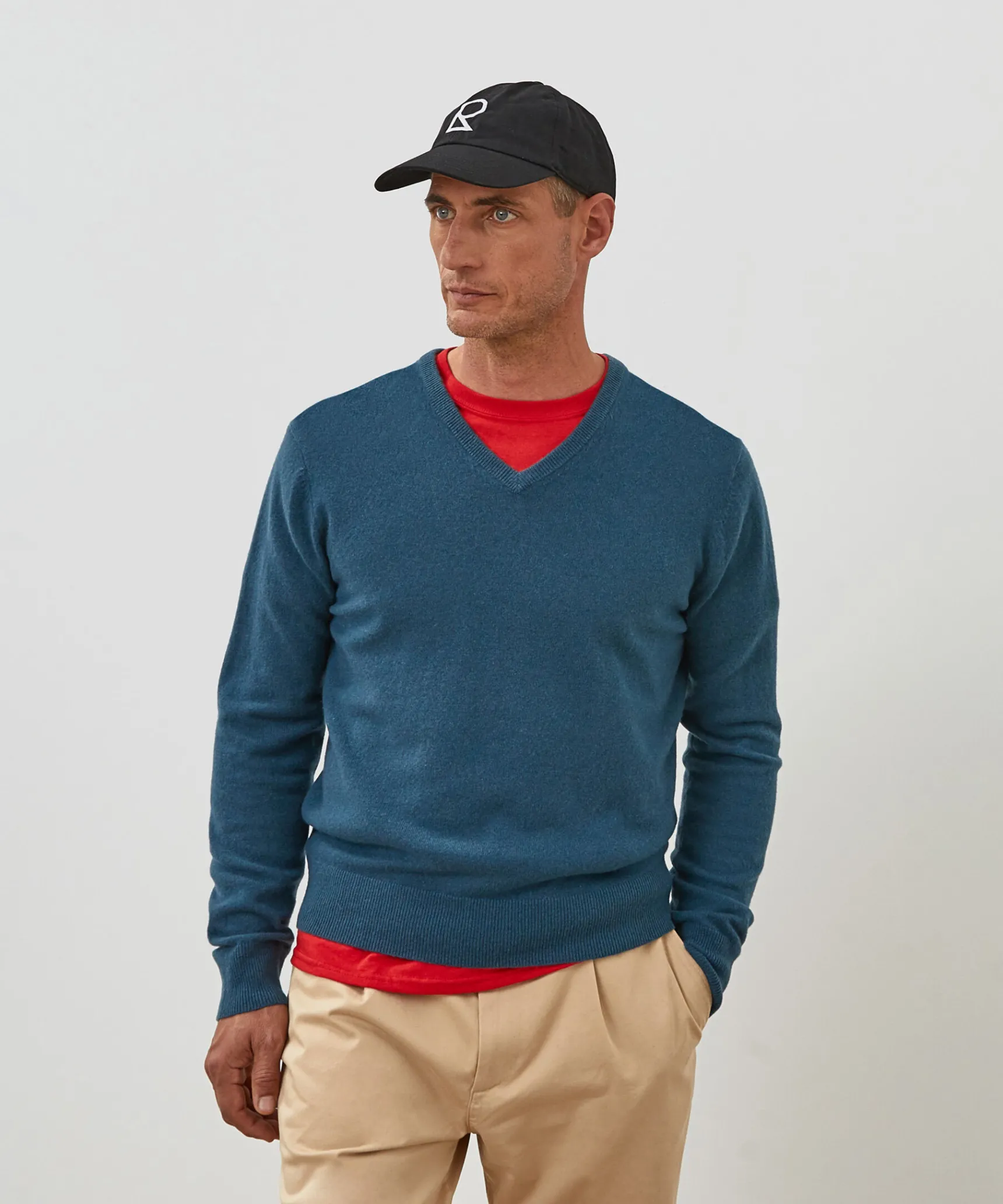 Outlet Rodier Pull homme col V cachemire bleu