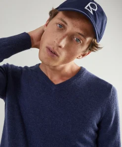 Hot Rodier Pull homme col V en cachemire 2 fils denim