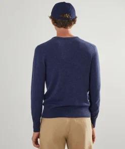 Hot Rodier Pull homme col V en cachemire 2 fils denim