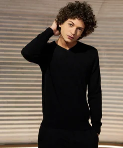 Hot Rodier Pull homme col V en cachemire 2 fils noir