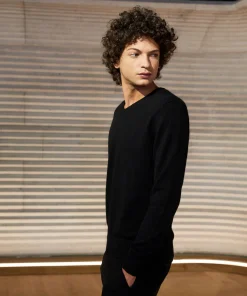 Hot Rodier Pull homme col V en cachemire 2 fils noir