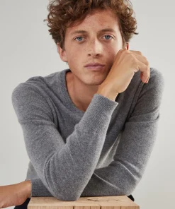 Hot Rodier Pull homme col V en cachemire 2 fils gris moyen