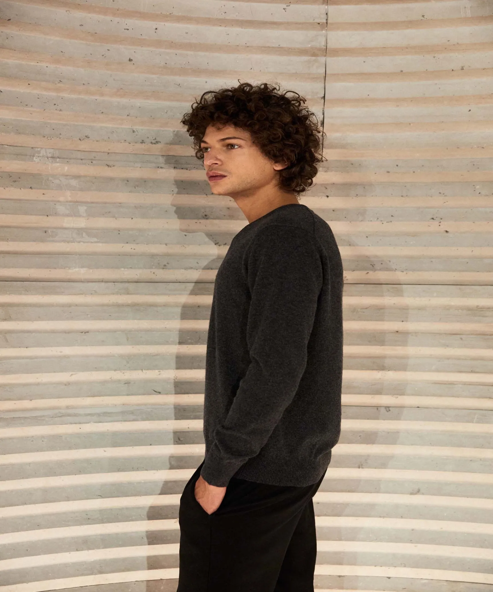 Online Rodier Pull homme col V en cachemire 2 fils anthracite