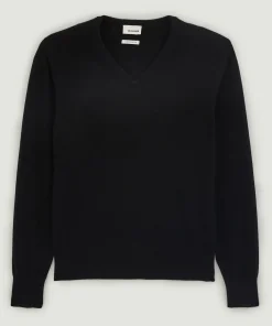 Best Rodier Pull homme col V en cachemire 2 fils noir intense