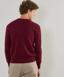 Hot Rodier Pull homme col V en cachemire 2 fils bordeaux
