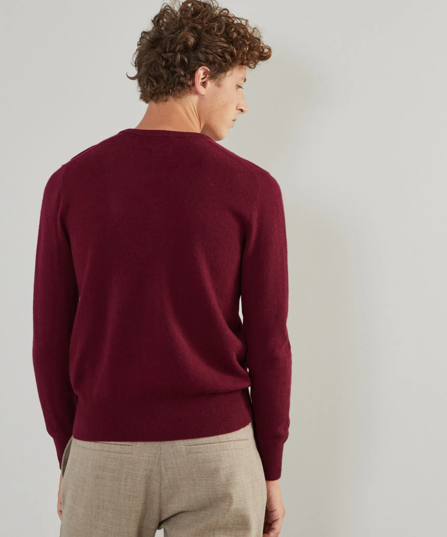Hot Rodier Pull homme col V en cachemire 2 fils bordeaux