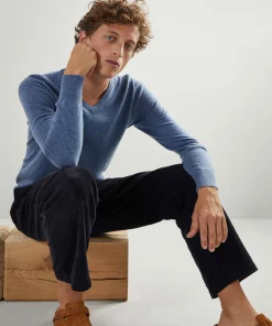 Outlet Rodier Pull homme col V en cachemire 2 fils bleu
