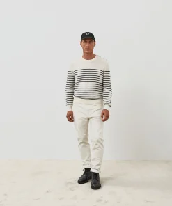 Online Rodier Pull homme marinière cachemire blanc