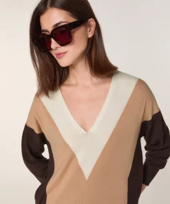 Hot Rodier Pull intarsia en laine mérinos marron café