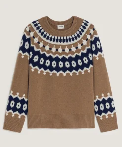 Clearance Rodier Pull jacquard en cachemire marron camel