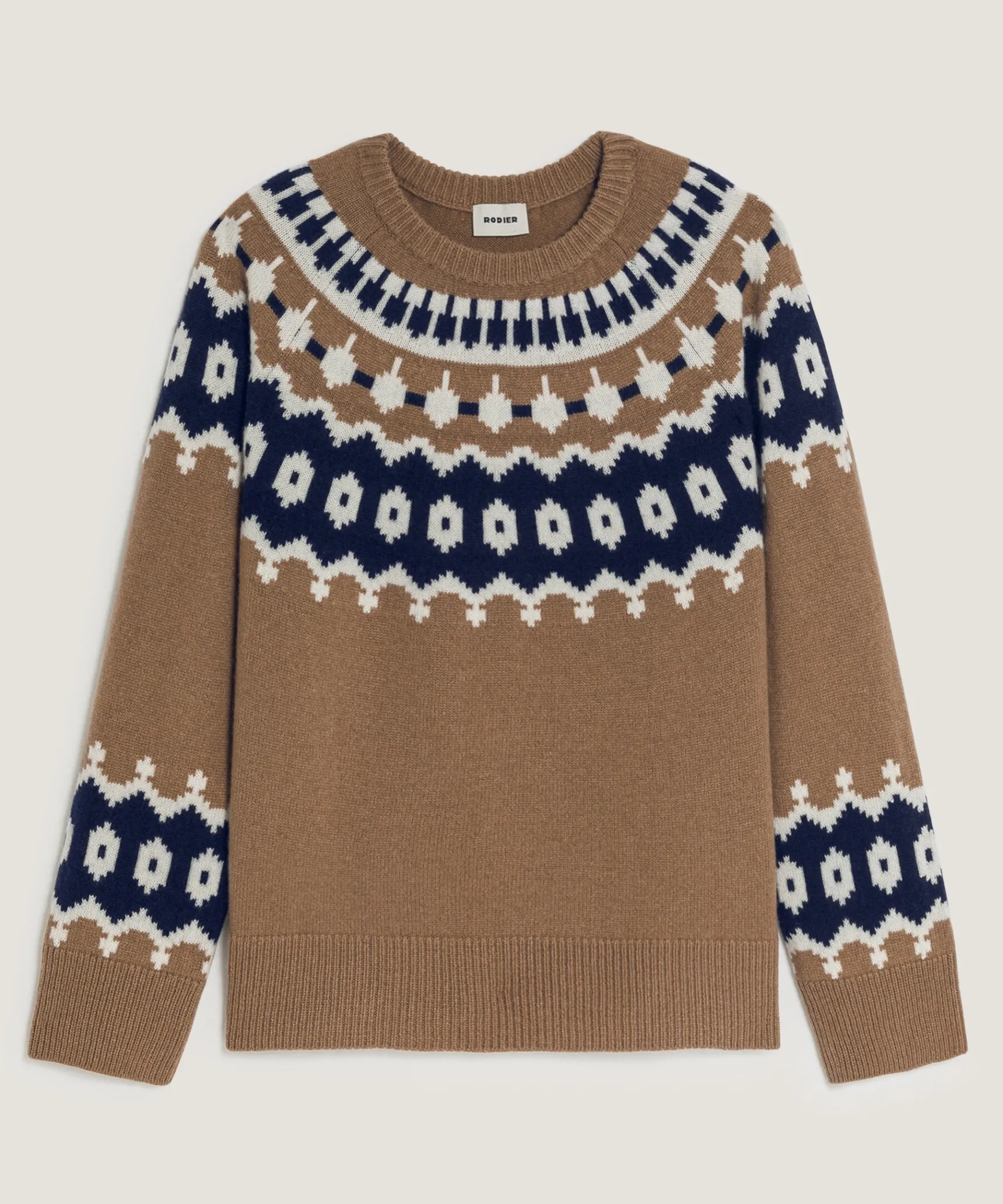 Clearance Rodier Pull jacquard en cachemire marron camel