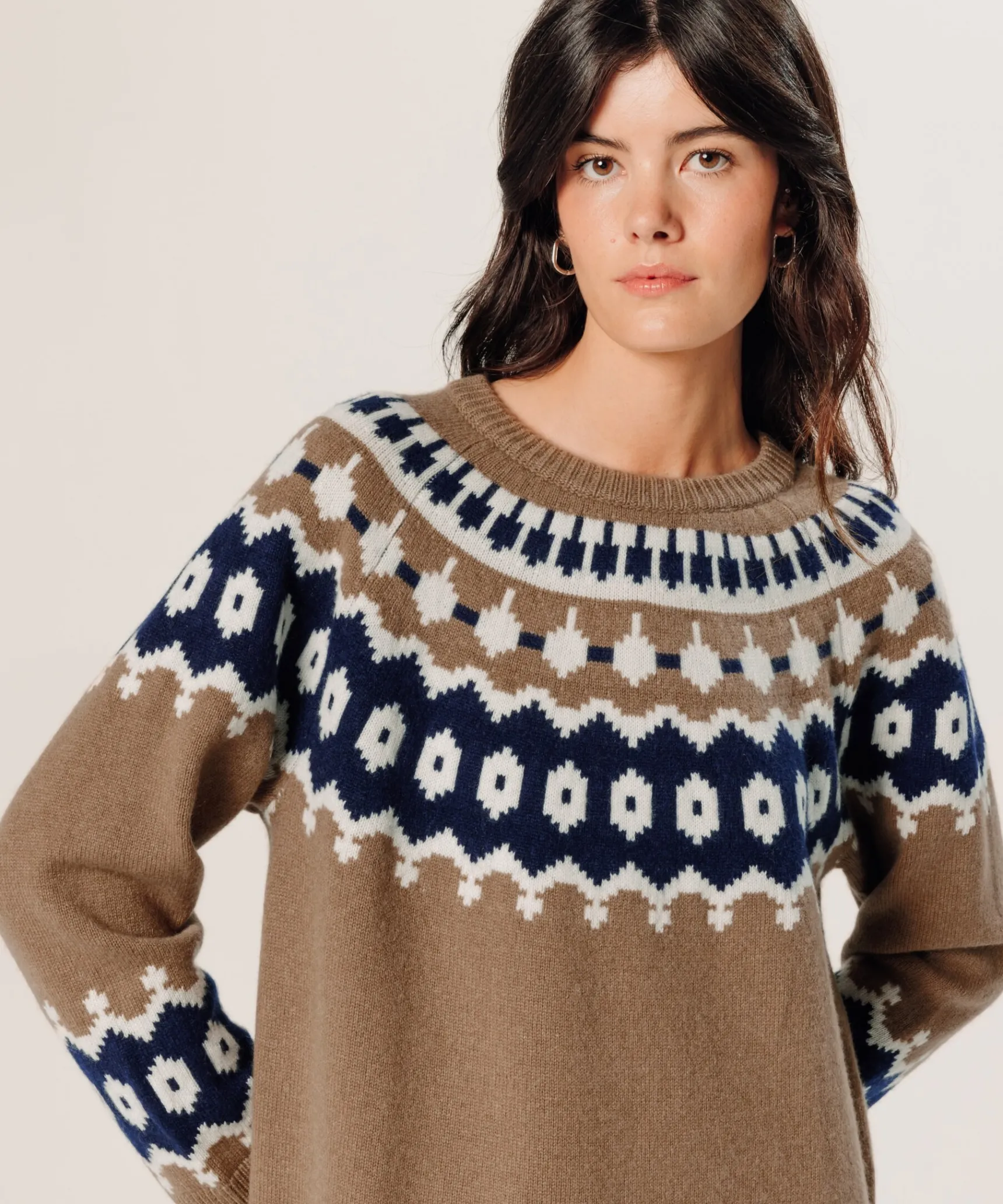 Clearance Rodier Pull jacquard en cachemire marron camel