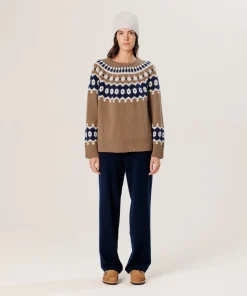 Clearance Rodier Pull jacquard en cachemire marron camel