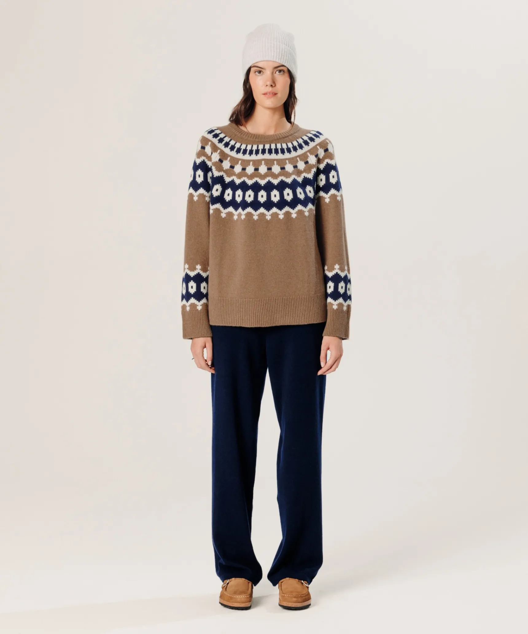 Clearance Rodier Pull jacquard en cachemire marron camel