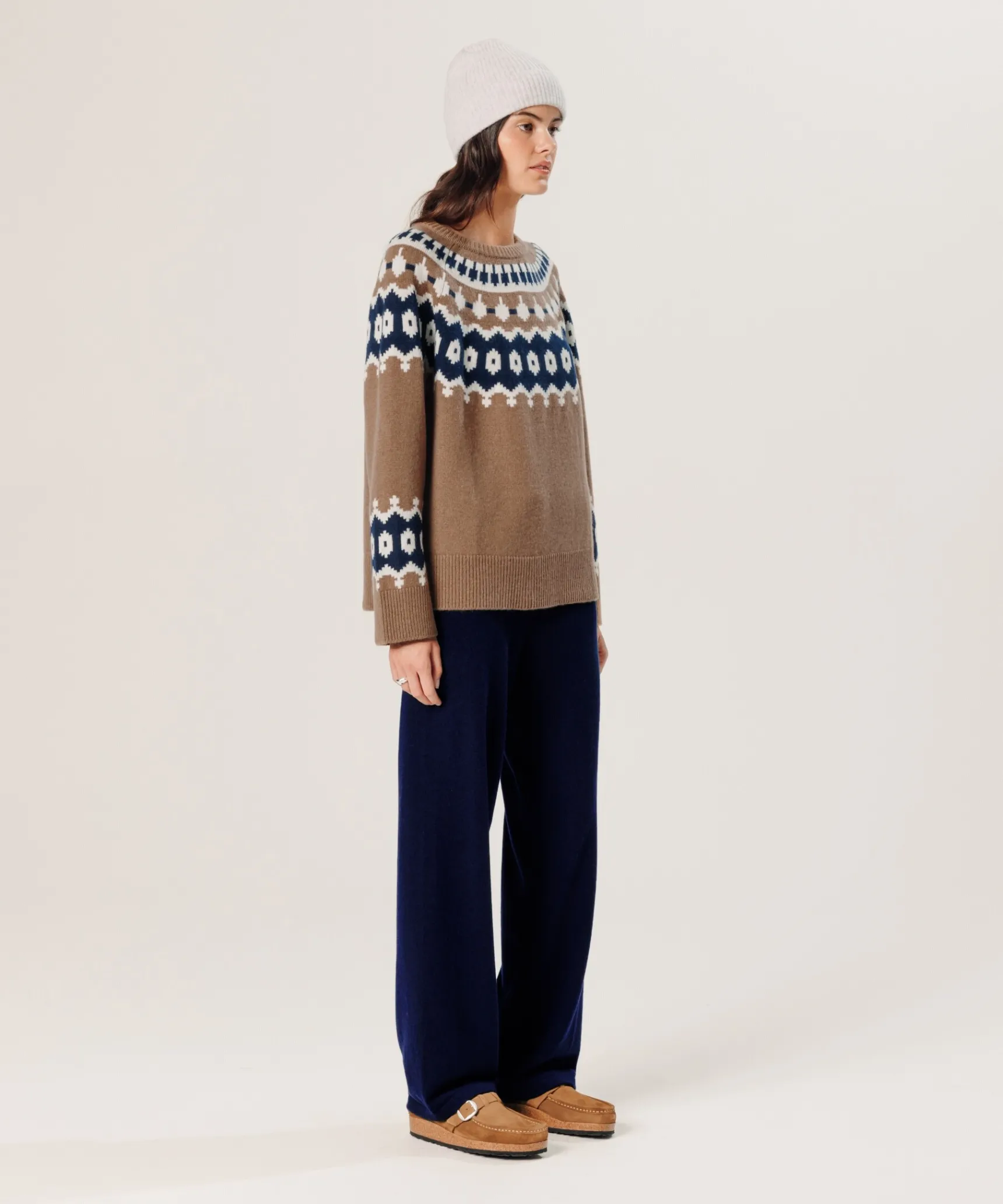Clearance Rodier Pull jacquard en cachemire marron camel