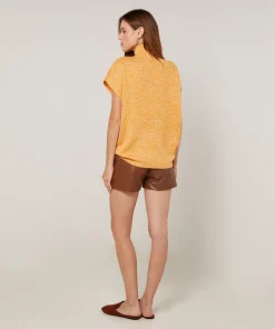 Hot Rodier Pull long col montant manches courtes chiné jaune