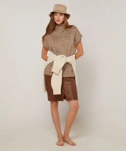 Outlet Rodier Pull long col montant manches courtes chiné marron