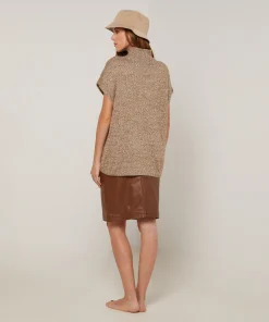 Outlet Rodier Pull long col montant manches courtes chiné marron