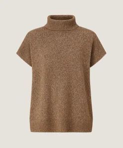 Outlet Rodier Pull long col montant manches courtes chiné marron