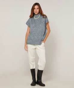 Sale Rodier Pull long col montant manches courtes chiné bleu