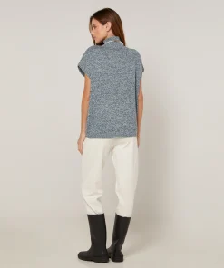 Sale Rodier Pull long col montant manches courtes chiné bleu