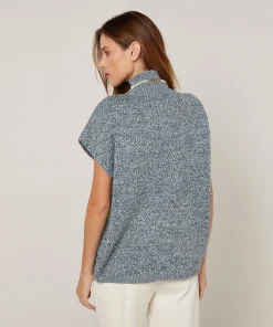 Sale Rodier Pull long col montant manches courtes chiné bleu