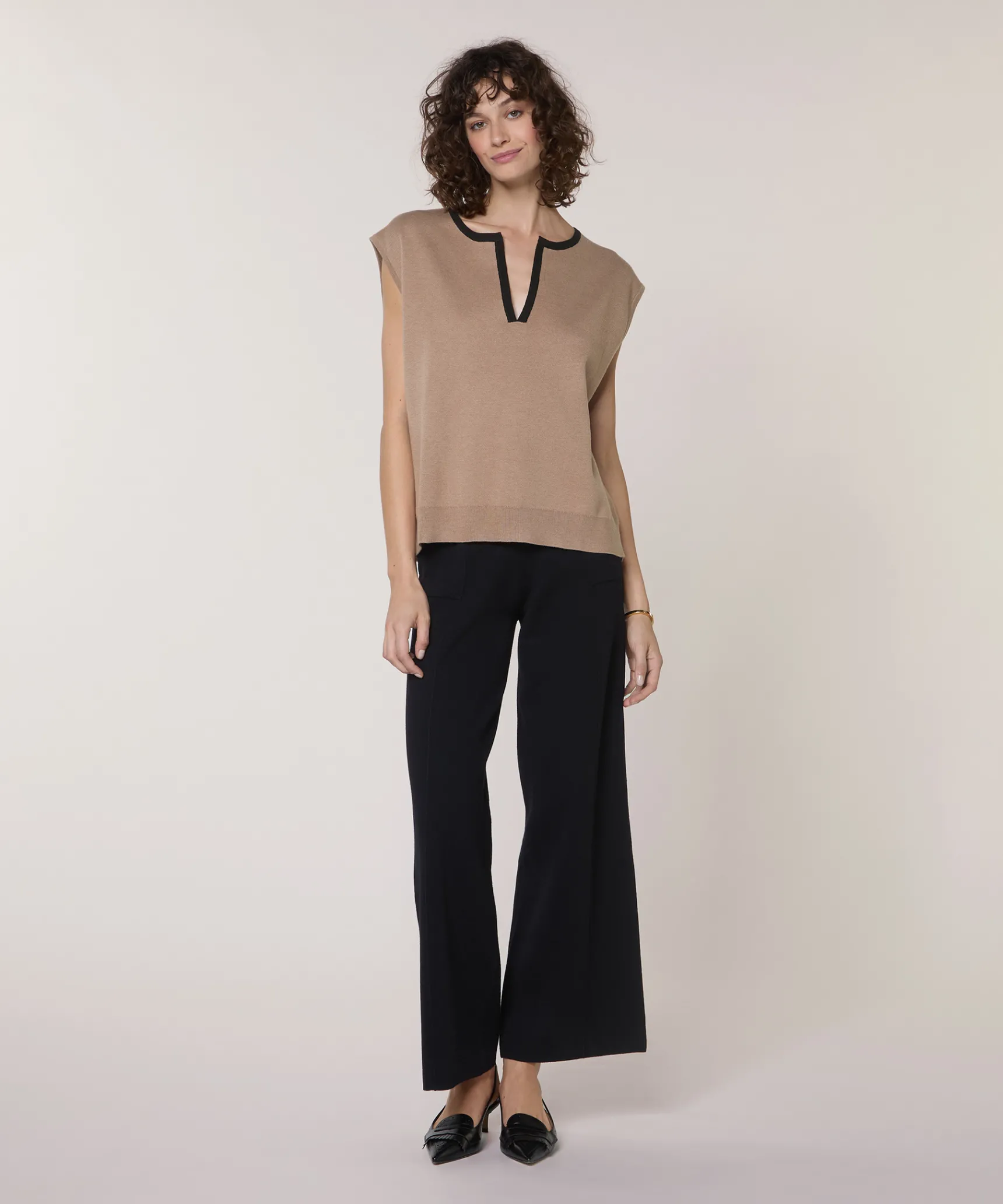Rodier Pull manches courtes marron moka