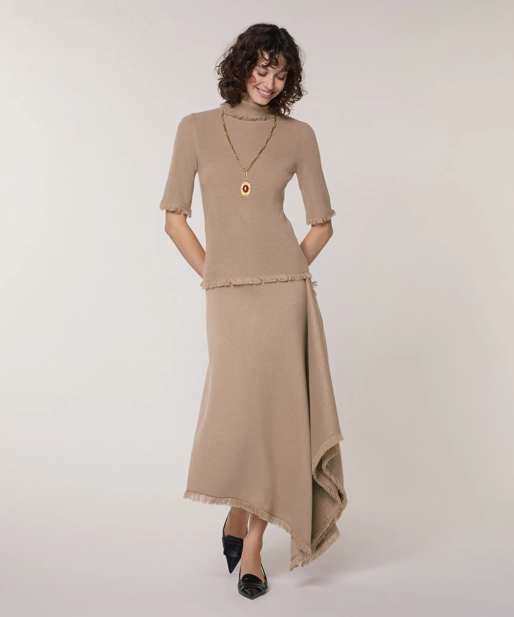 Rodier Pull manches courtes col roulé marron moka