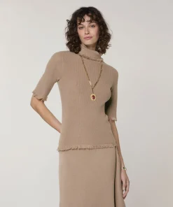Rodier Pull manches courtes col roulé marron moka