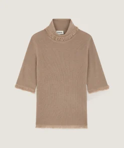 Rodier Pull manches courtes col roulé marron moka