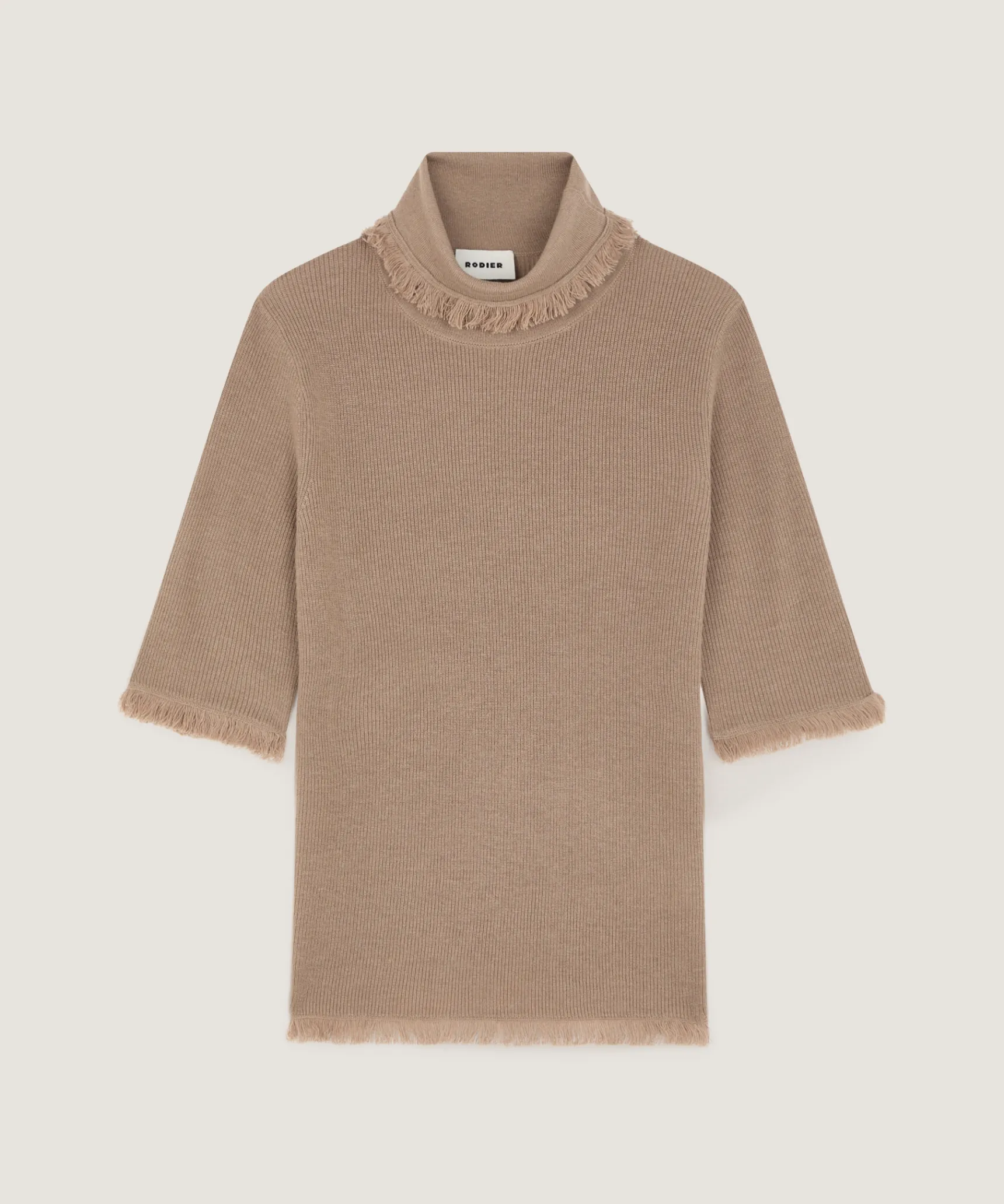 Rodier Pull manches courtes col roulé marron moka
