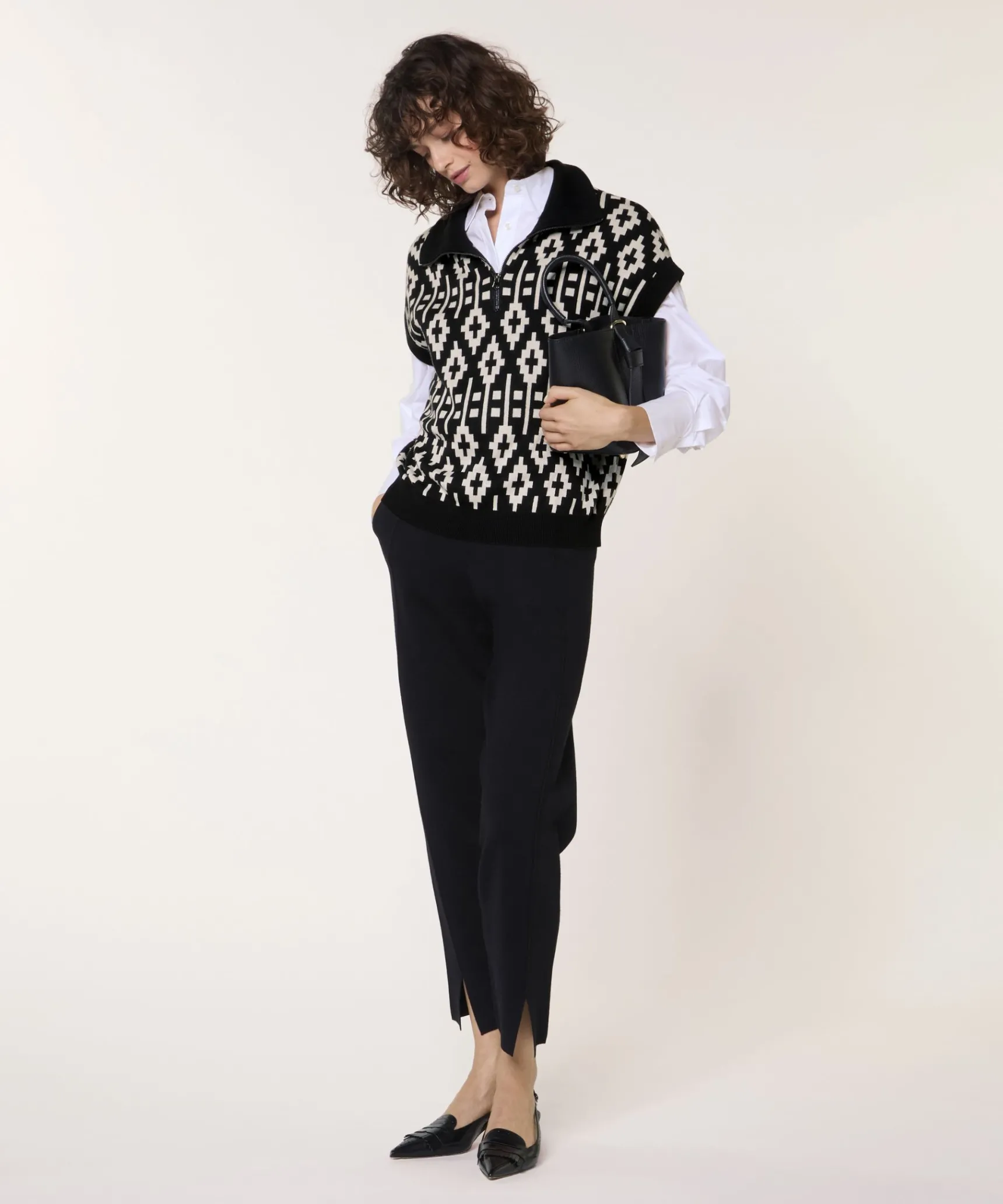 Online Rodier Pull manches courtes jacquard noir